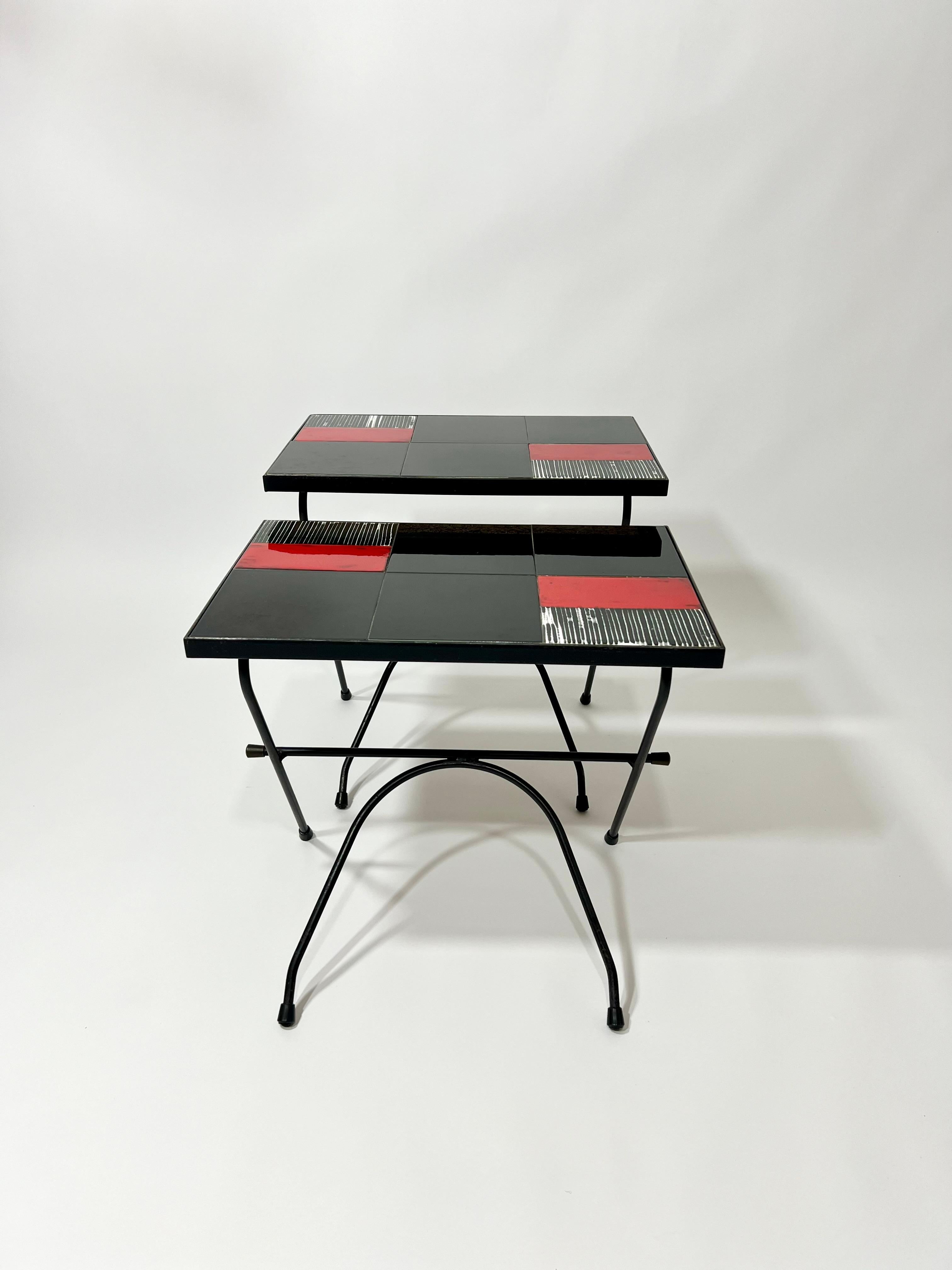 Verni Tables gigognes d'appoint en céramiques, Cloutier Frères, France, 1970 en vente