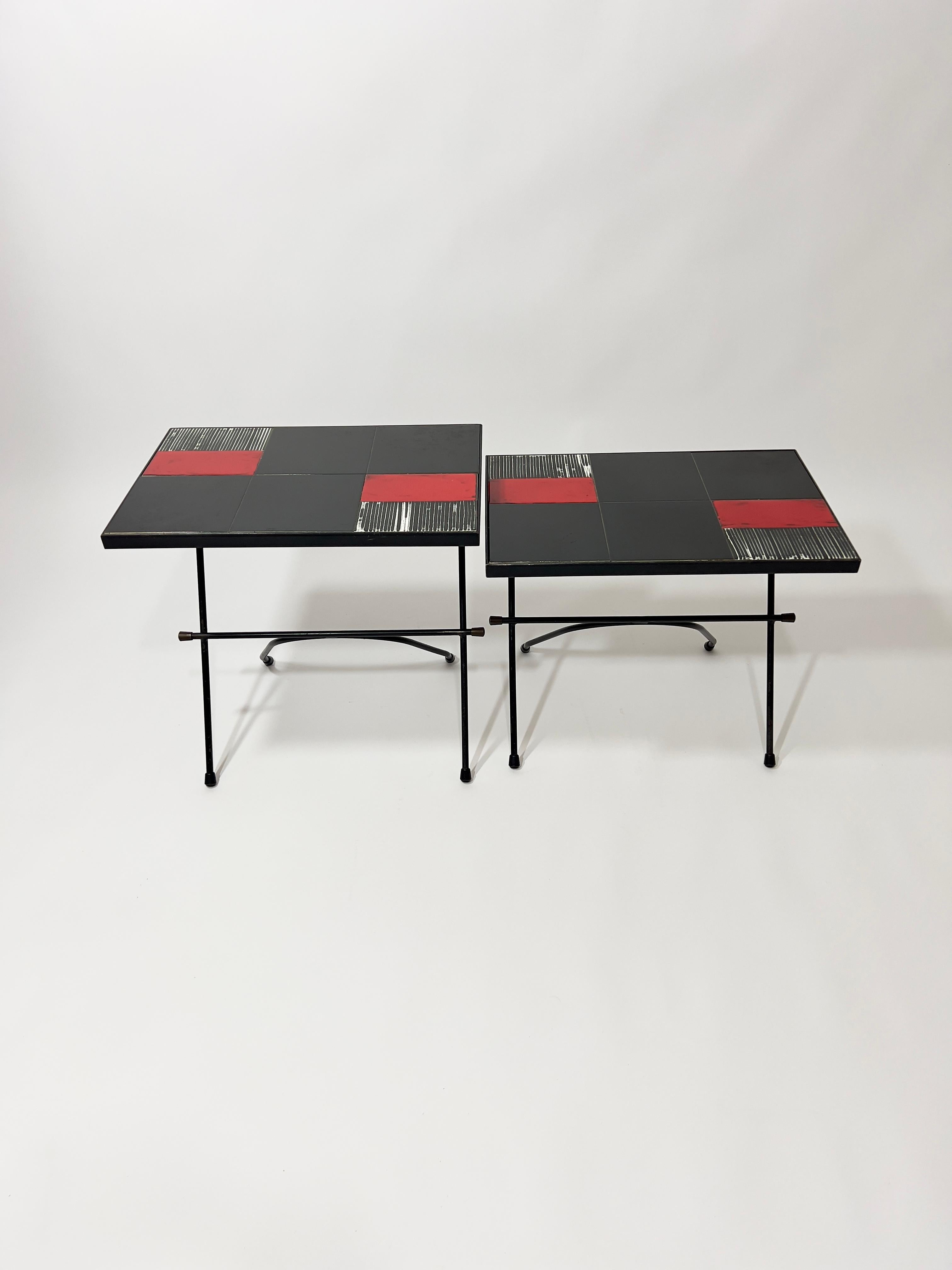 Tables gigognes d'appoint en céramiques, Cloutier Frères, France, 1970 Bon état - En vente à THONON-LES-BAINS, FR