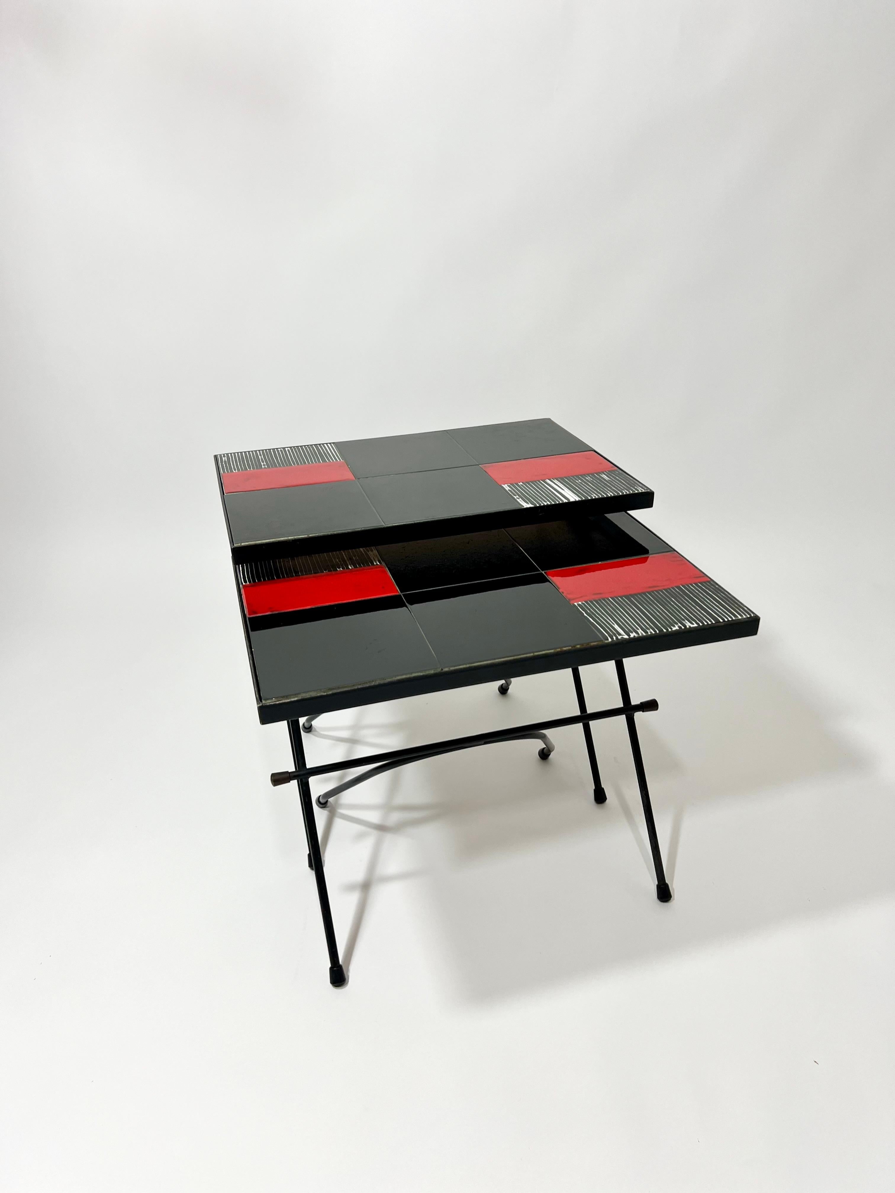 Métal Tables gigognes d'appoint en céramiques, Cloutier Frères, France, 1970 en vente