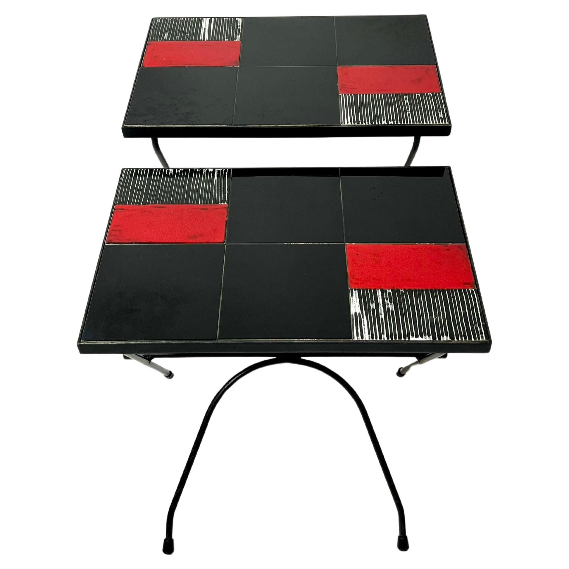 Tables gigognes d'appoint en céramiques, Cloutier Frères, Francia, 1970