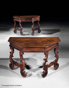 Tables Pair Console Centre Umbria Italy Walnut Lyre Trestle Scantonata Octagonal