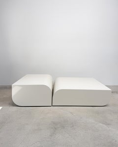 Tables, Sculptural Curved Plywood Design, Glossy Beige Lacquer Finish, Italy
