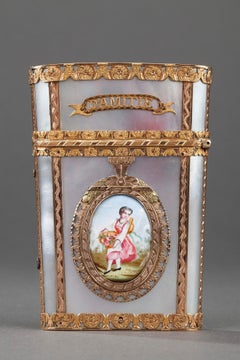TABLET CASE IN GOLD WITH ENAMEL AND MOTHER-OF-PEARL. 19th Century
