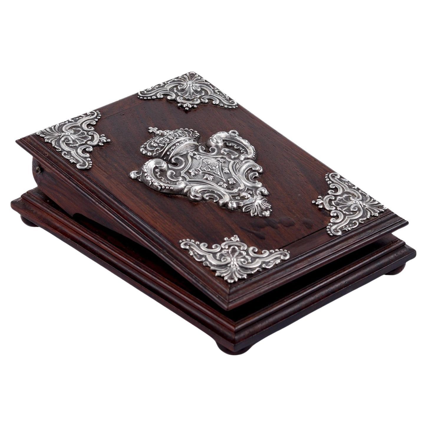 Tisch-Agenda-Ständer - Silber und Holz - Königliches Wappen von Portugal - 19. im Angebot