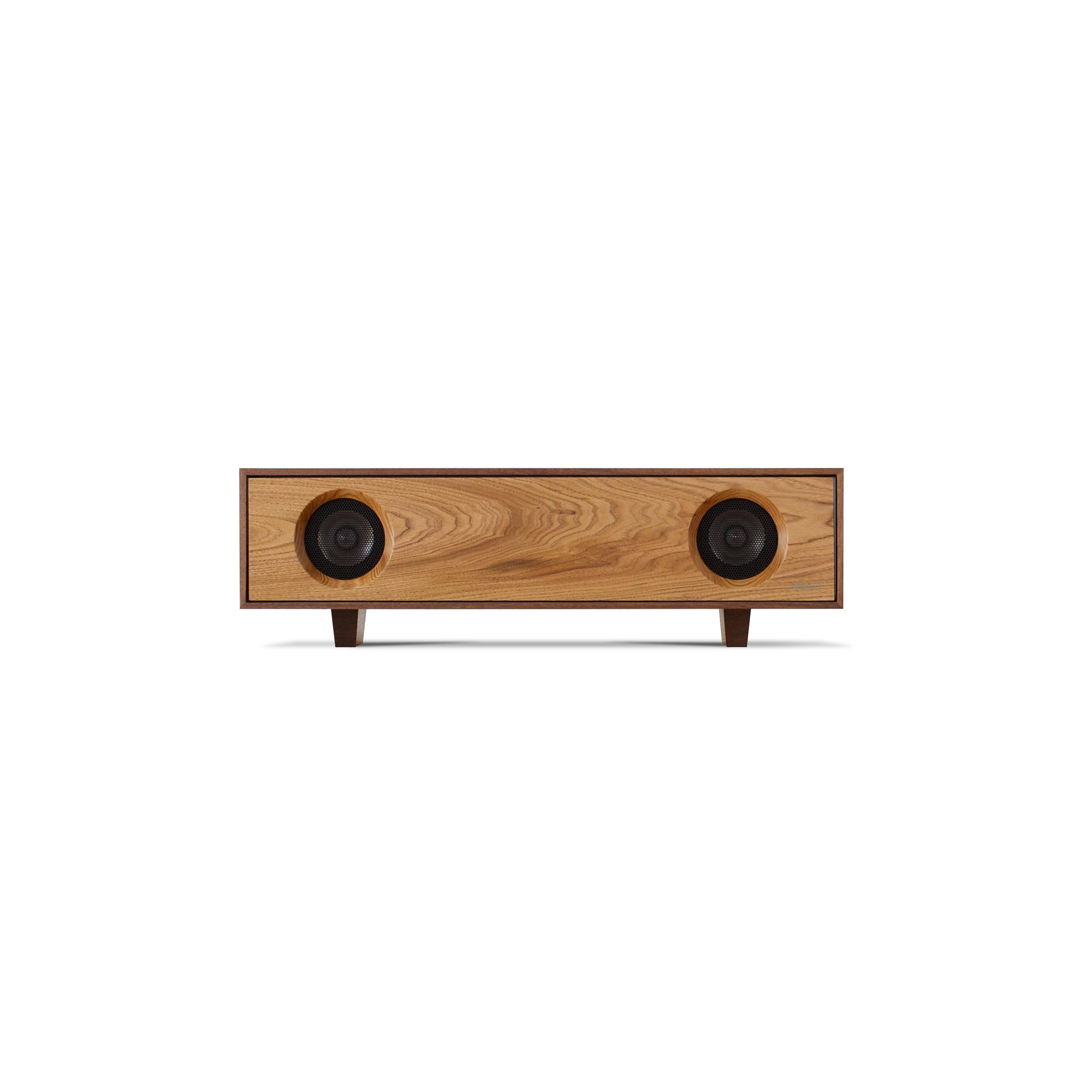 American Tabletop HiFi Speaker Natural Walnut Cabinet with Glacier White Speaker Front