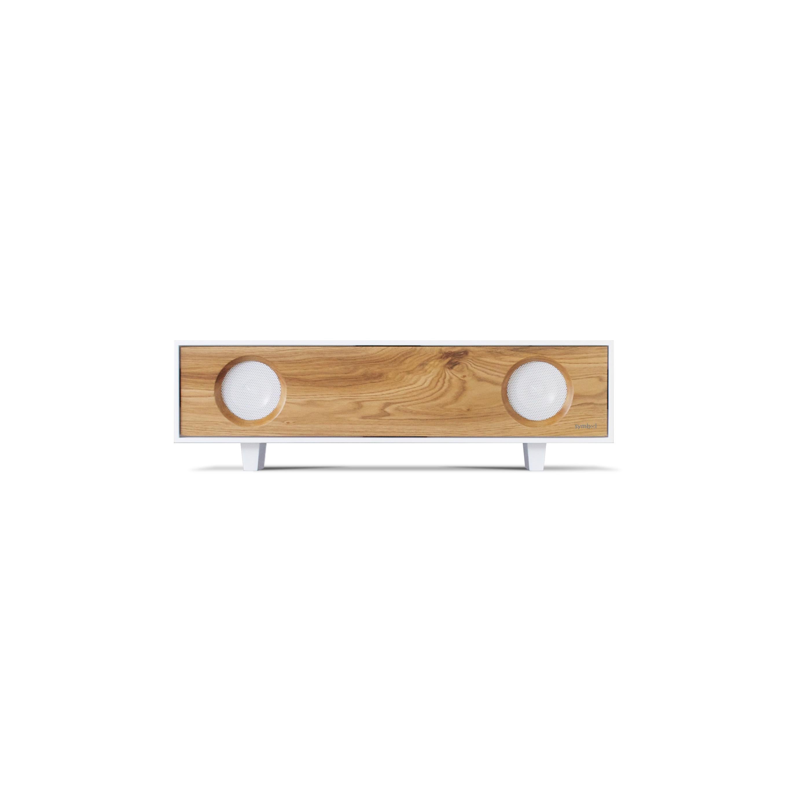 Tisch- HiFi-Stehleuchter aus natürlichem Nussbaumholz mit weißer Glacier-Stehleuchterfront (Handgefertigt)