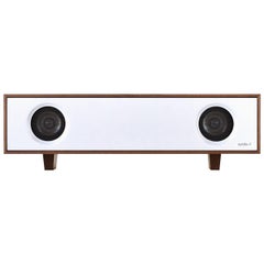 Tabletop HiFi Speaker Natural Walnut Cabinet with Glacier White Speaker Front