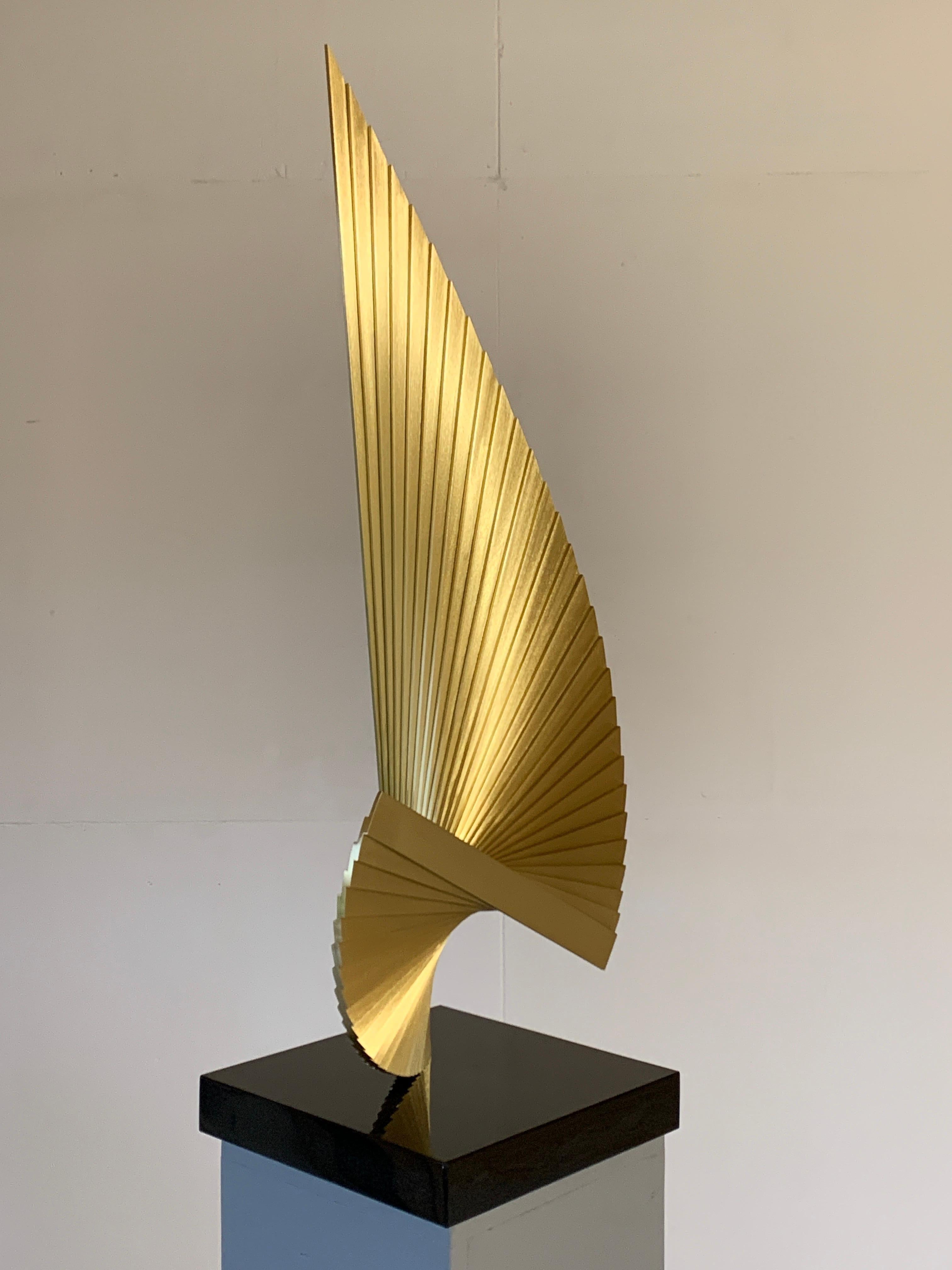 Mid-Century Modern Tabletop sculpture in brushed brass inspired by proportions of the Golden Ratio For Sale