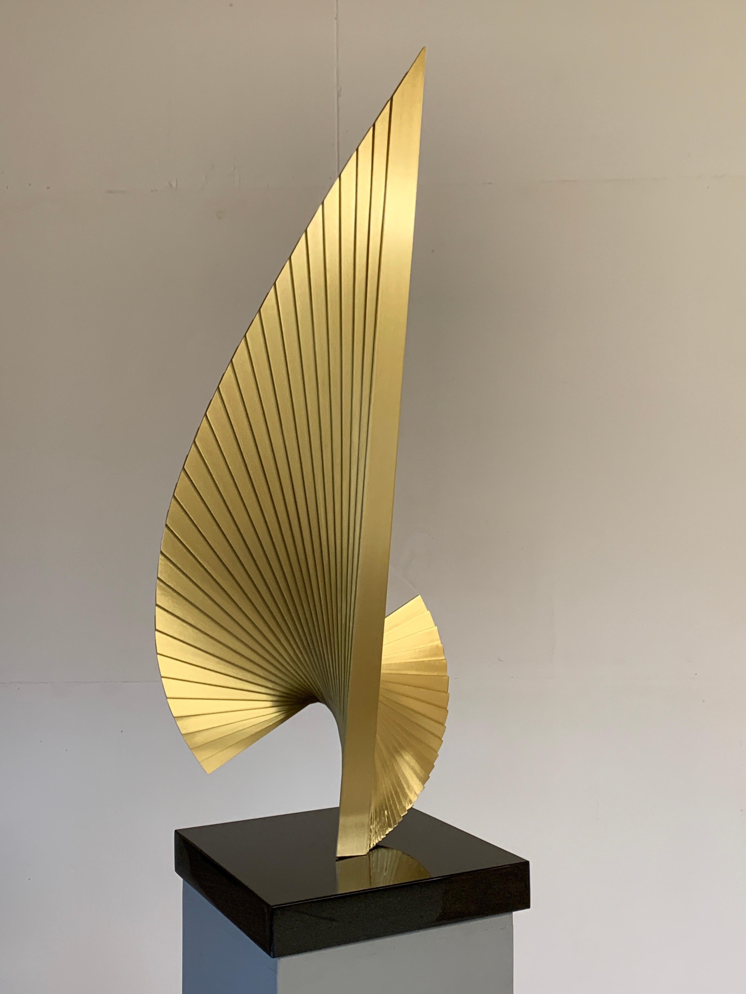 British Tabletop sculpture in brushed brass inspired by proportions of the Golden Ratio For Sale