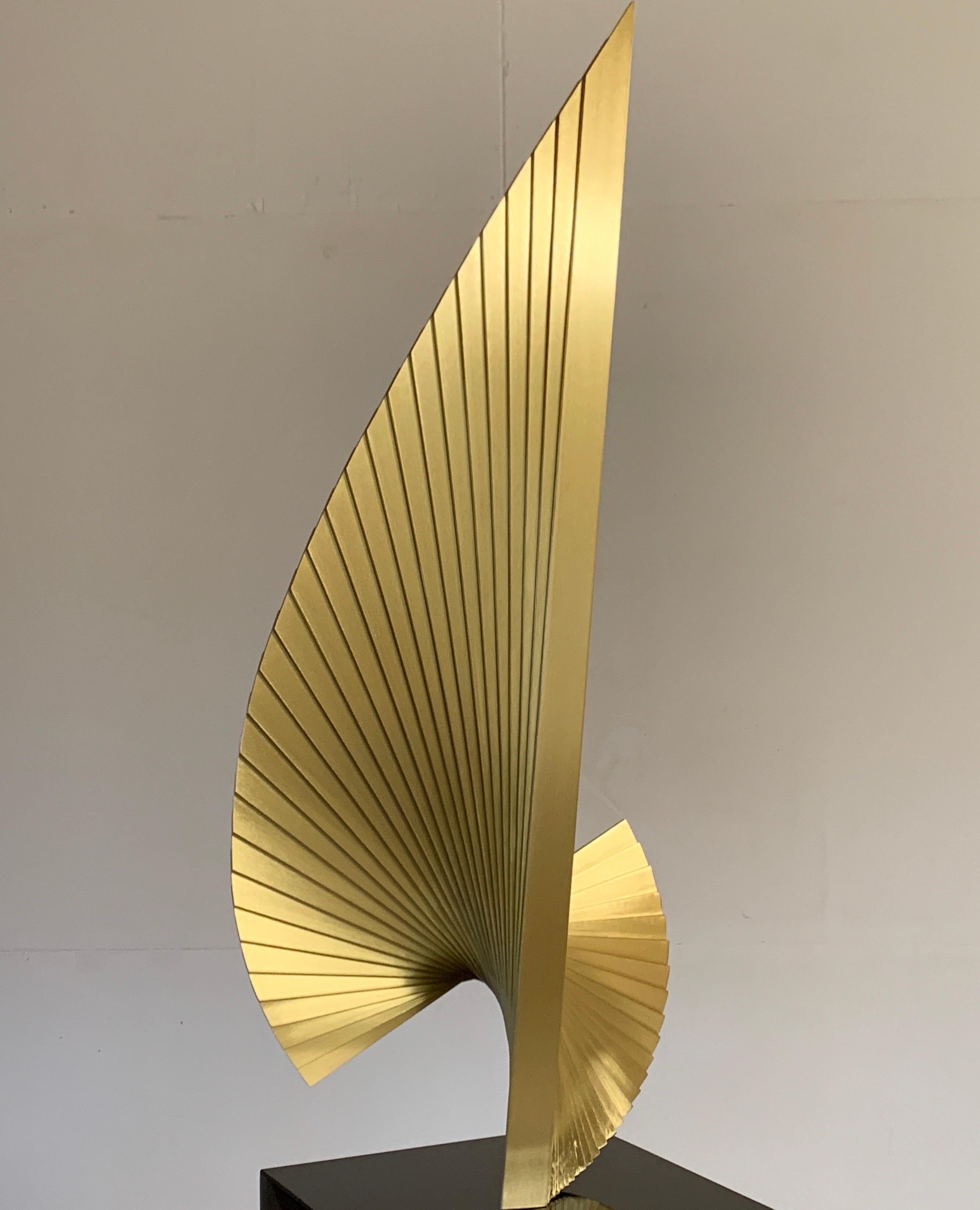 Metalwork Tabletop sculpture in brushed brass inspired by proportions of the Golden Ratio For Sale