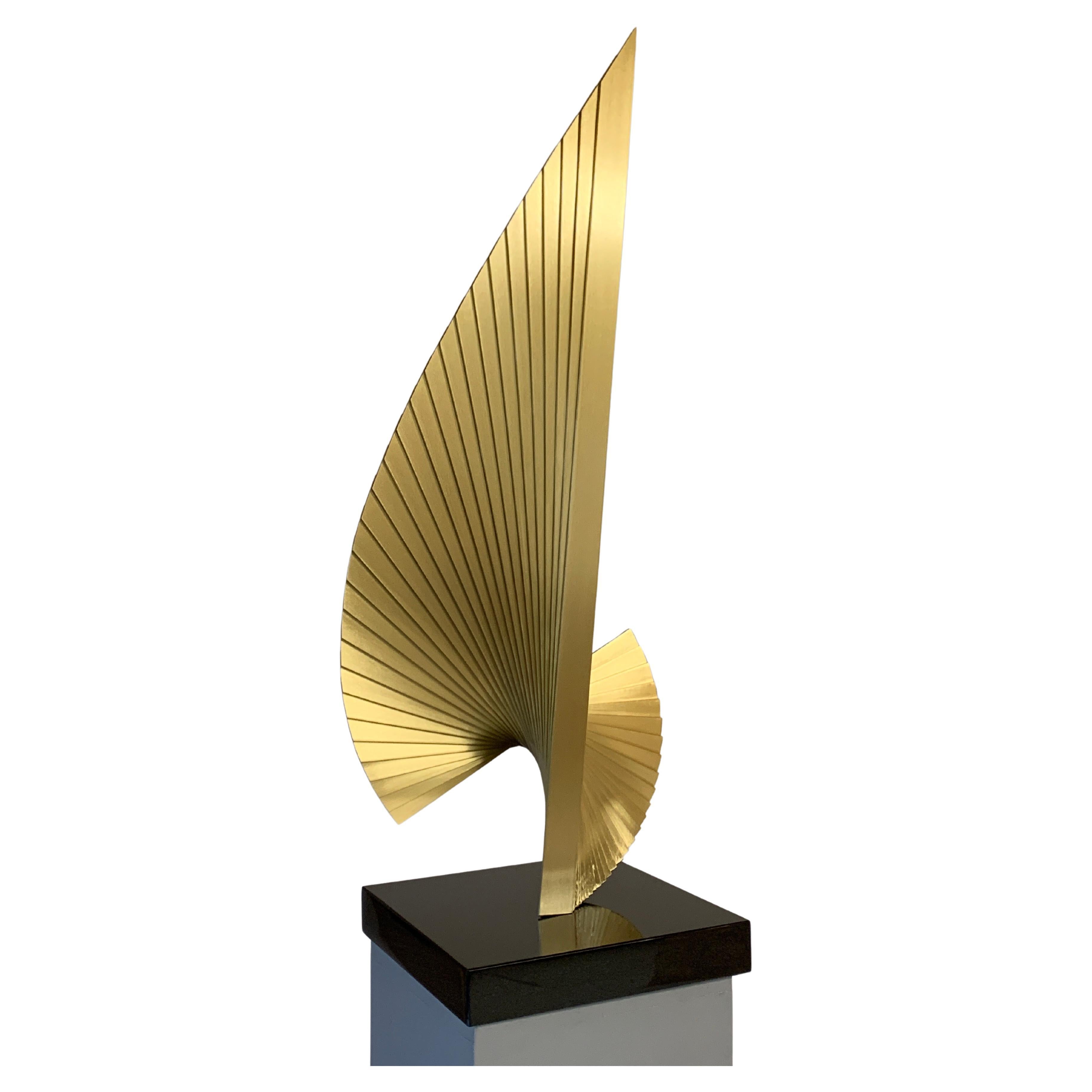 Tabletop sculpture in brushed brass inspired by proportions of the Golden Ratio For Sale