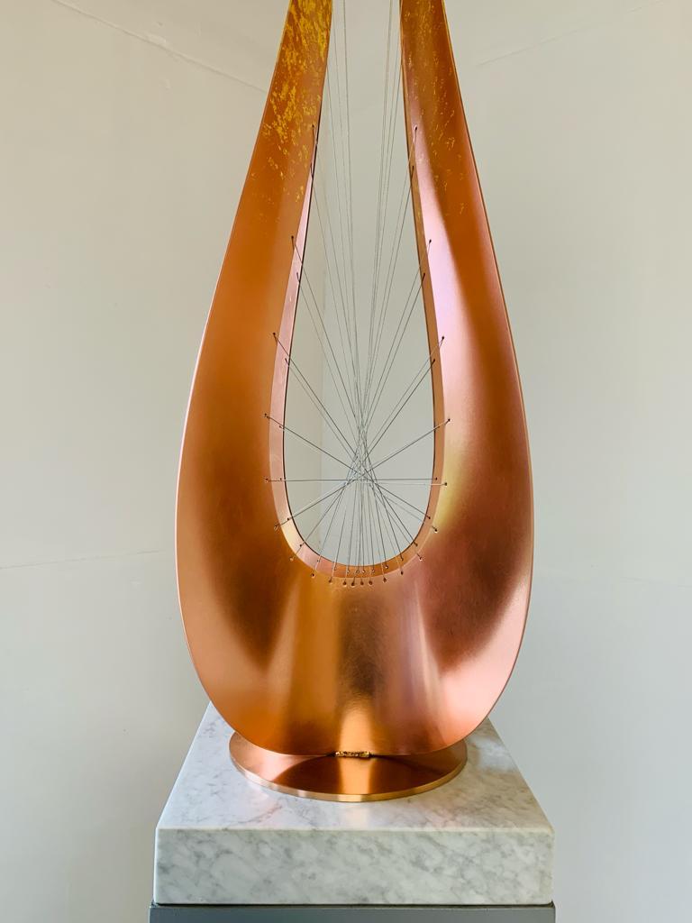 Mid-Century Modern Tabletop sculpture in semi-polished copper inspired by the forms of Naum Gabo