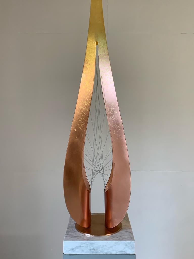 British Tabletop sculpture in semi-polished copper inspired by the forms of Naum Gabo