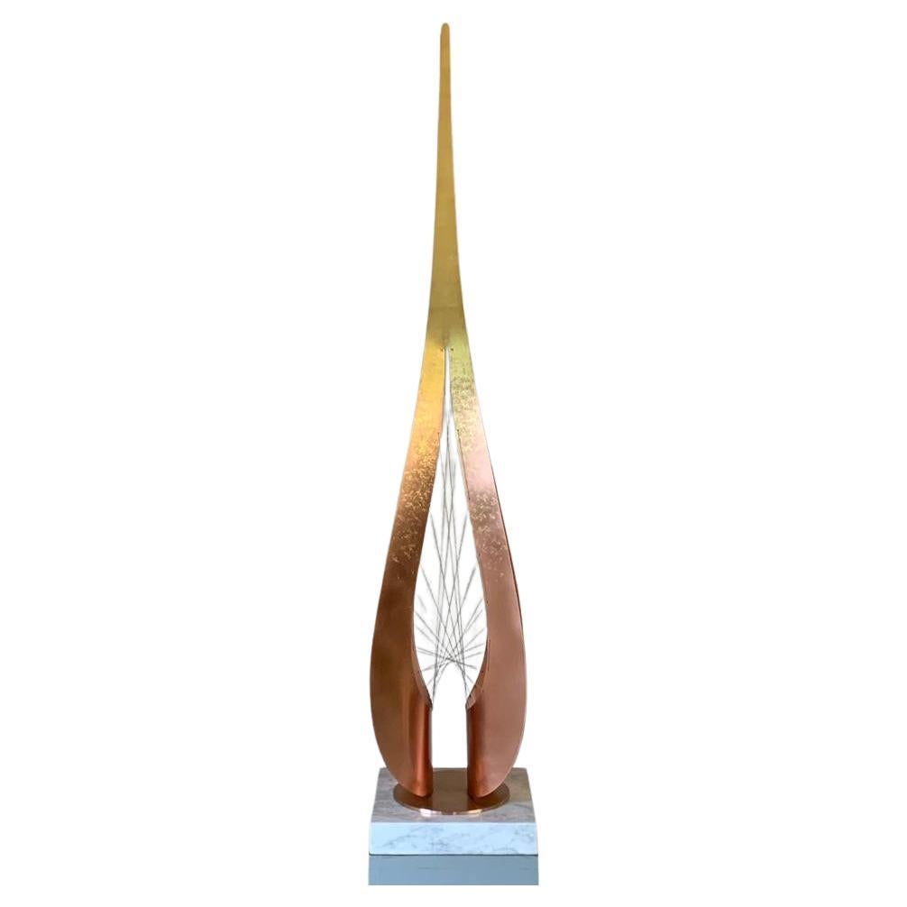 Tabletop sculpture in semi-polished copper inspired by the forms of Naum Gabo