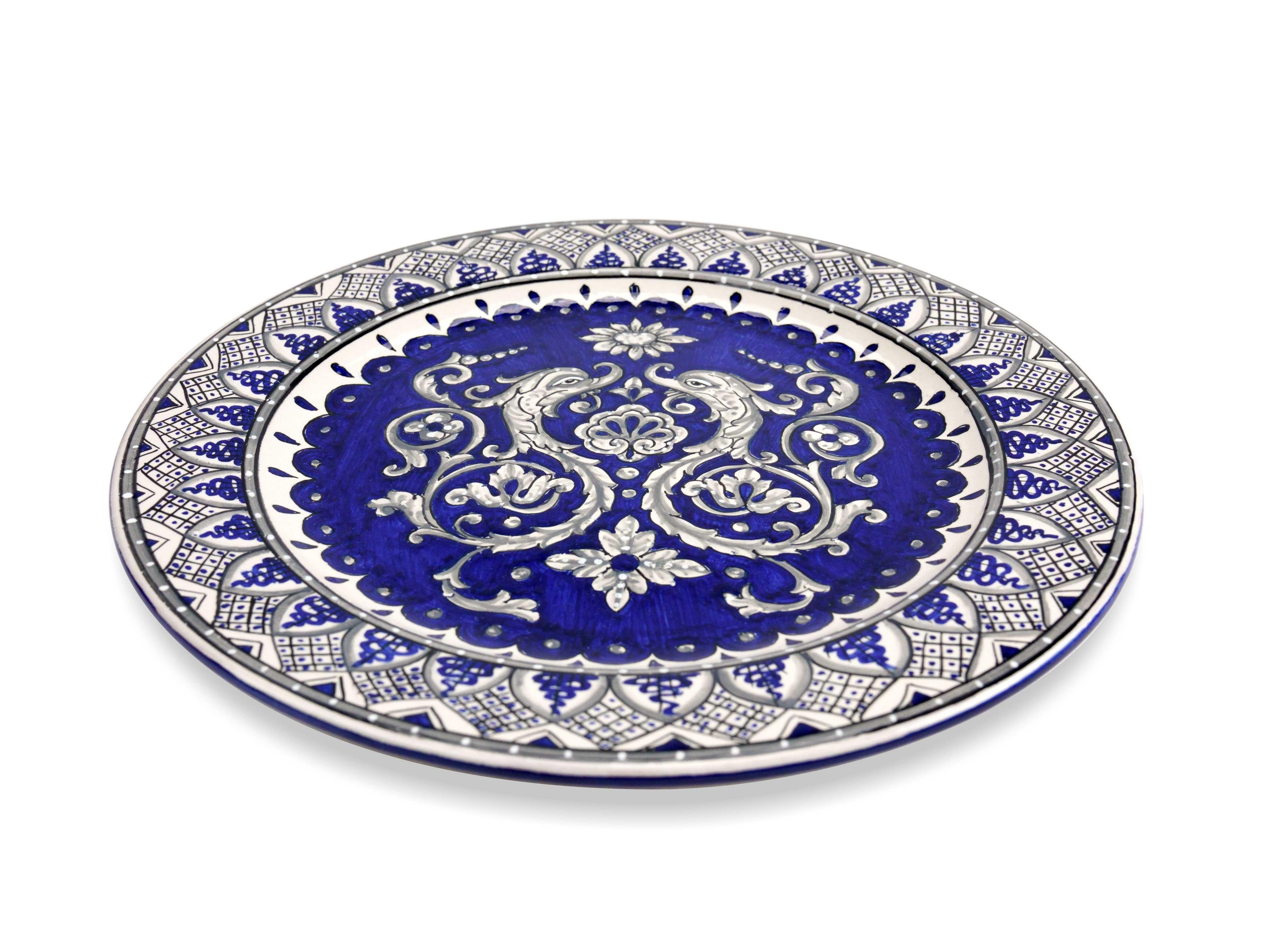 Modern Tableware Set Ceramic, Serving Centerpiece Bowl, Charger Plates, Blue Majolica  For Sale