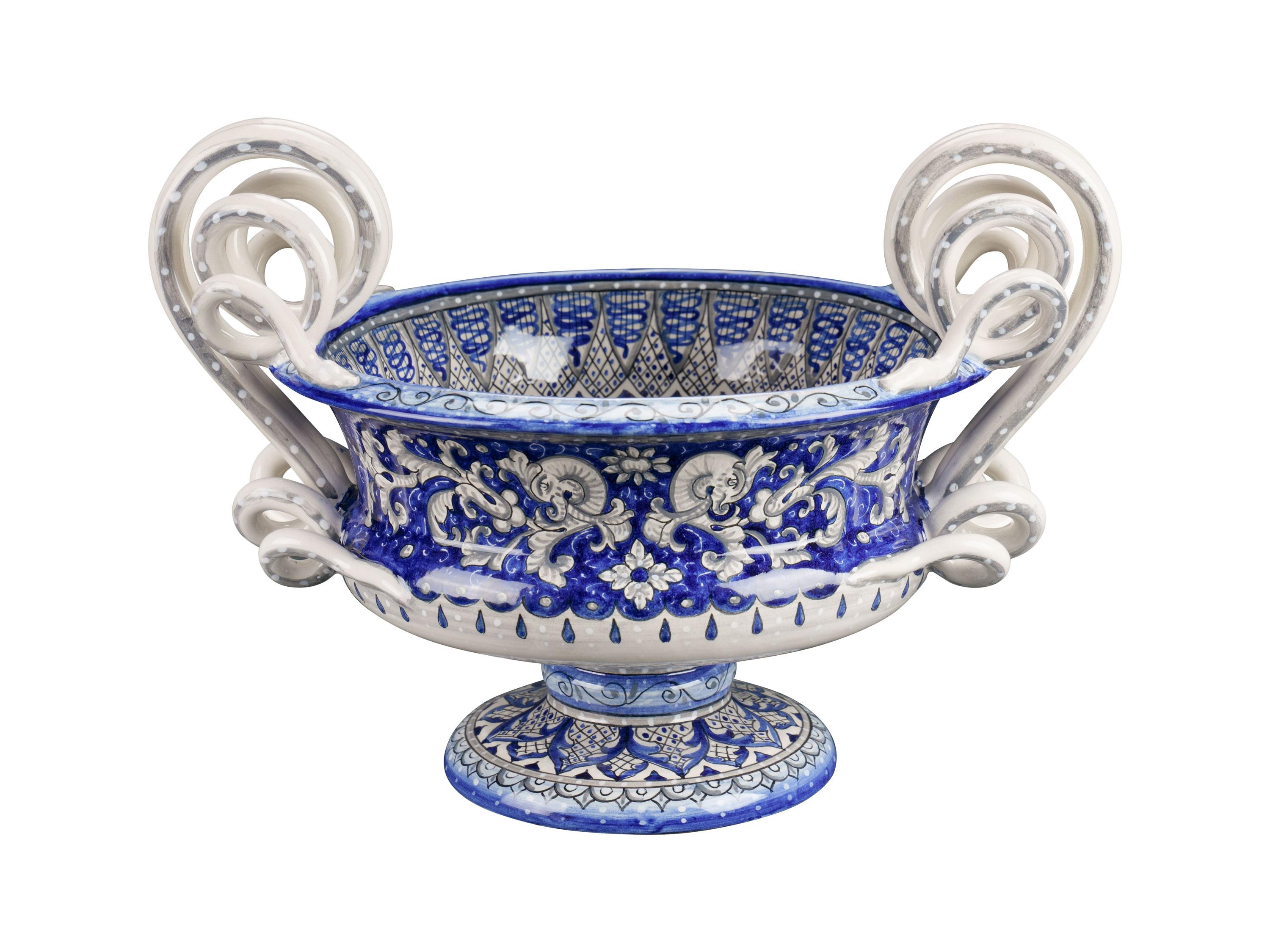 Italian Tableware Set Ceramic, Serving Centerpiece Bowl, Charger Plates, Blue Majolica  For Sale