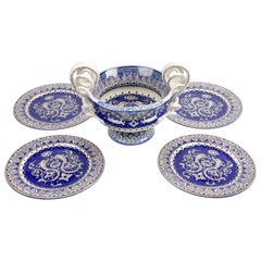 Tableware Set Ceramic, Serving Centerpiece Bowl, Charger Plates, Blue Majolica