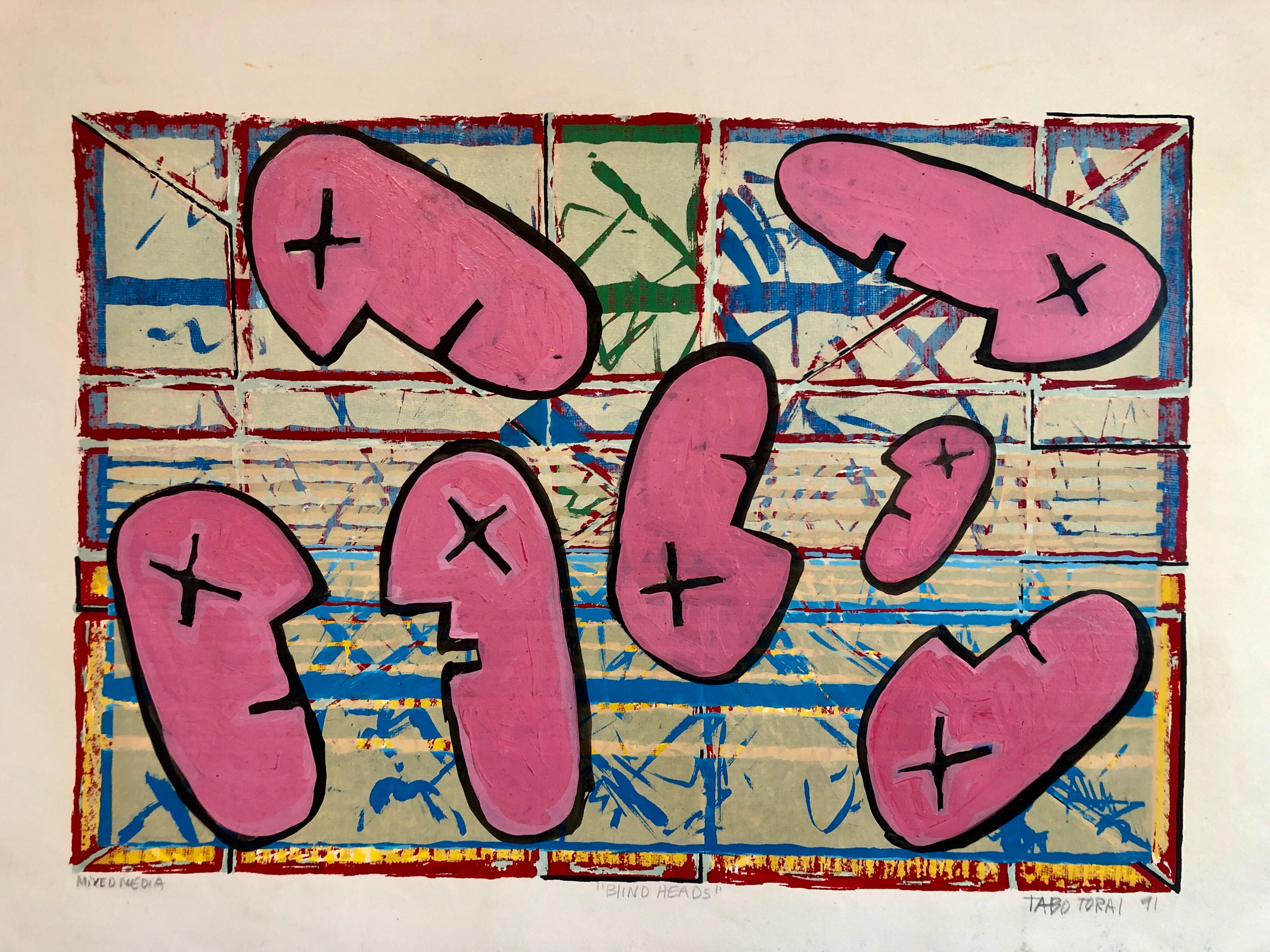 Tabo Toral Figurative Painting - 1990's Graffiti Artist. Mixed Media Painting Bold Colorful New Wave NYC Panama 