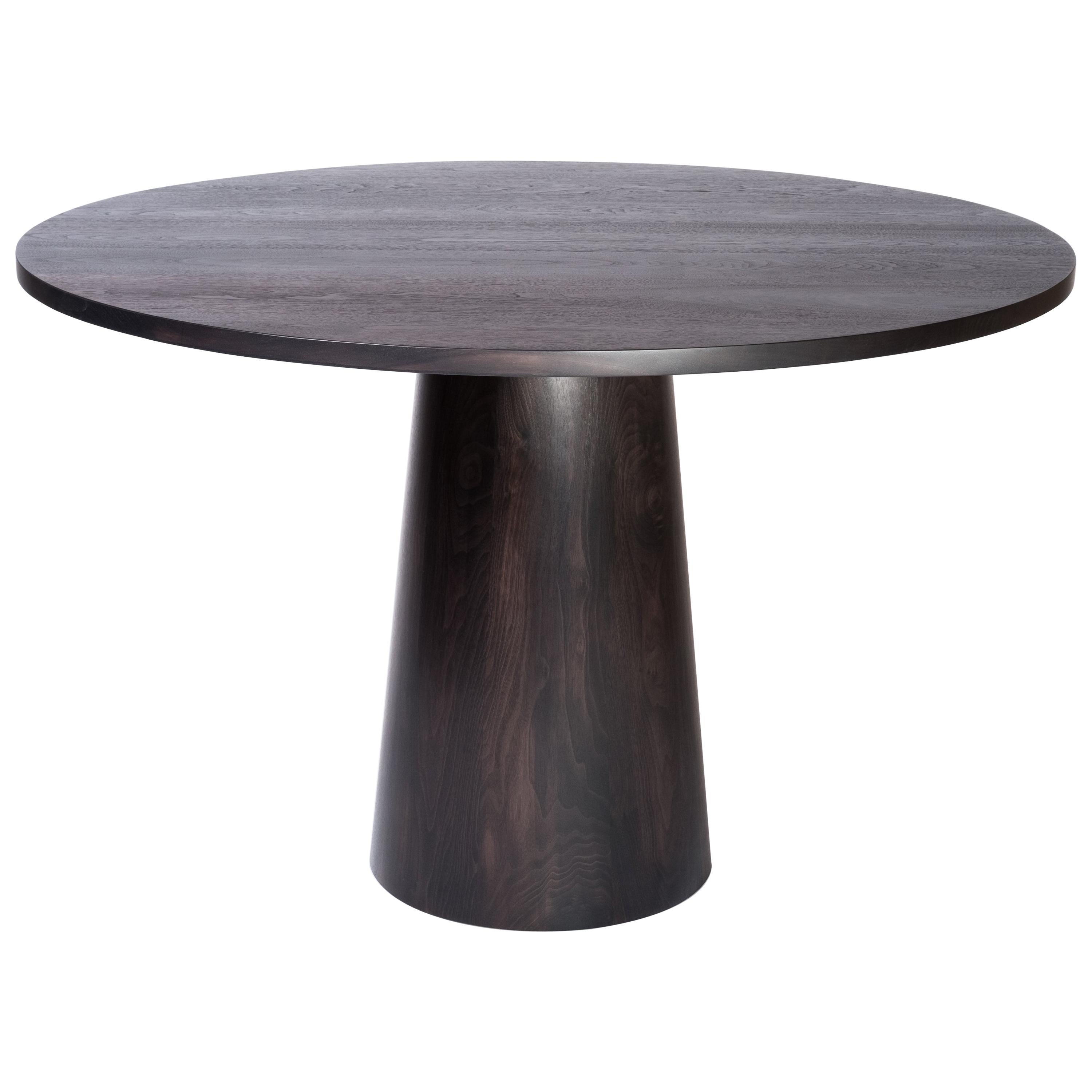 Tabor Dining Table by Tretiak Works, Contemporary Oxidized Walnut Round Pedestal For Sale