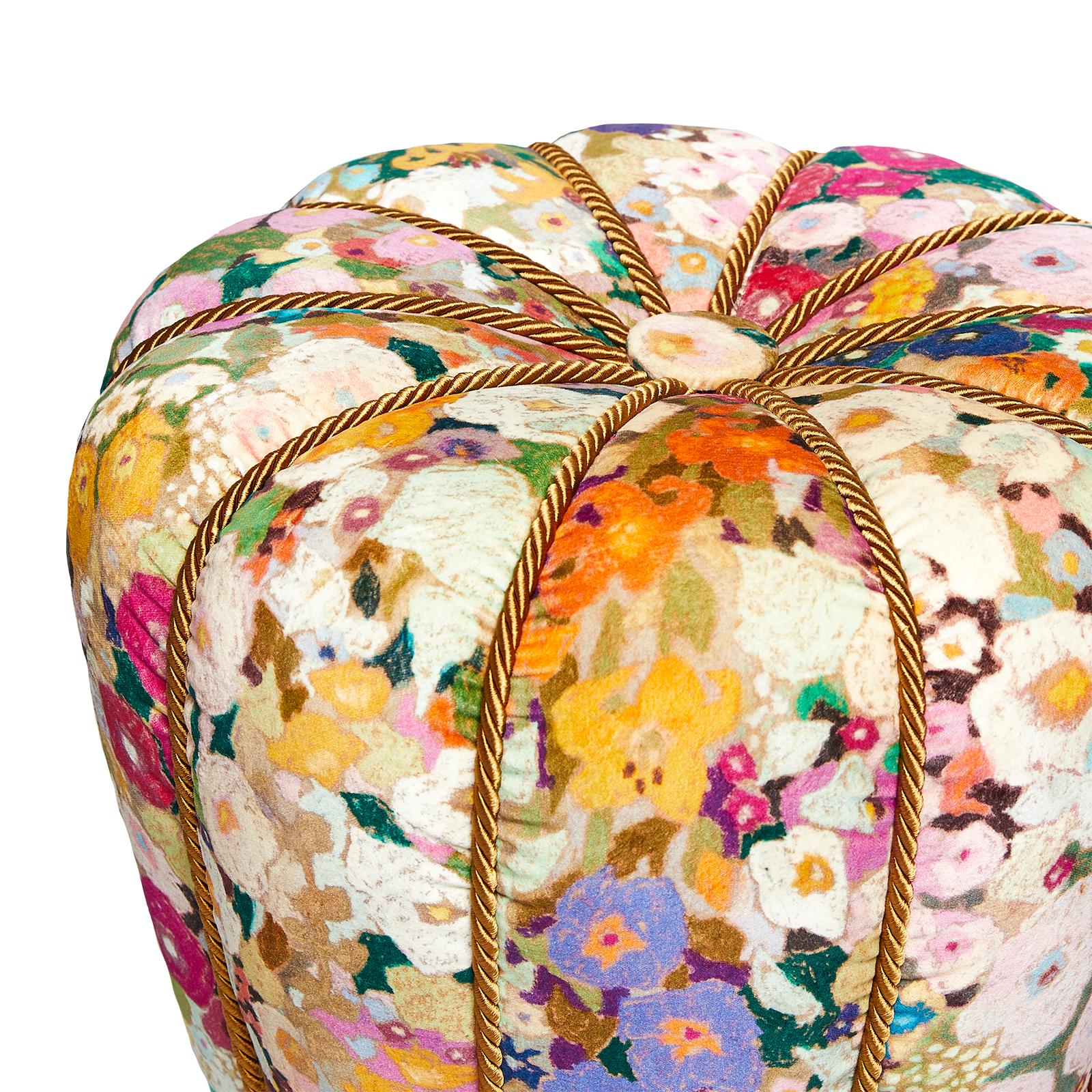 This 1950s tabouret stool by Jindrich Halabala has been brought into the 21st century with House of Hackney’s beloved HOLLYHOCKS floral print velvet.

Our Gustav Klimt inspired floral combines pastoral purity with House of Hackney’s punk spirit; the