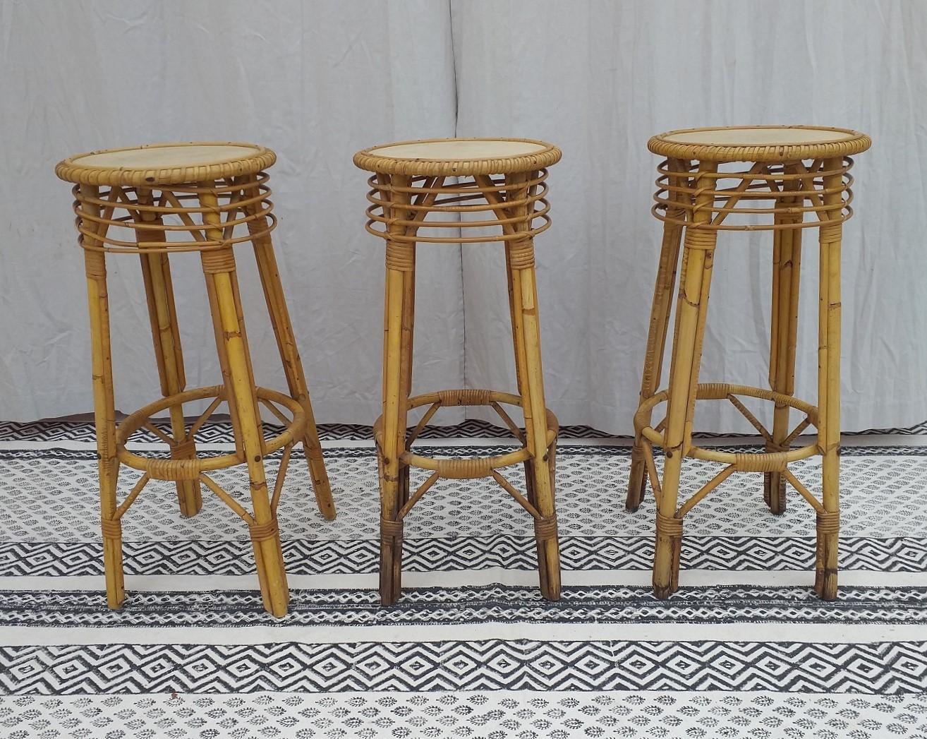 French Tabouret rotin ancien For Sale