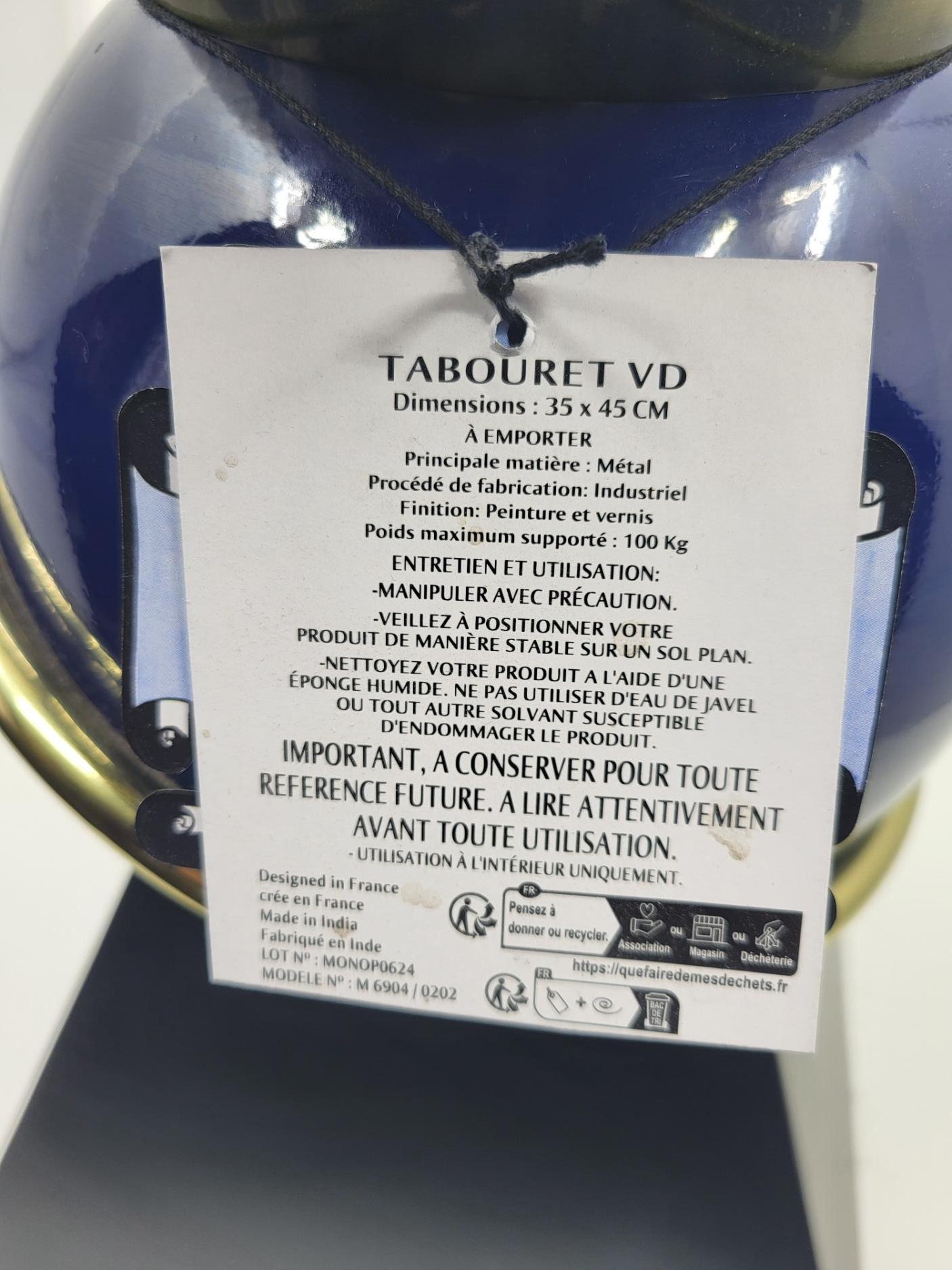 Tabouret Vincent Darré X Monoprix, Bleu, Noir, Doré, Francais Baroque Moderns 2
