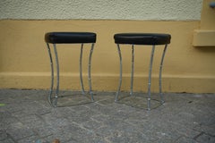 Jacques Adnet Attributed Bamboo-Style Stools, Brass & Leather, 1950