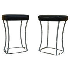 Jacques Adnet Attributed Bamboo-Style Stools, Brass & Leather, 1950
