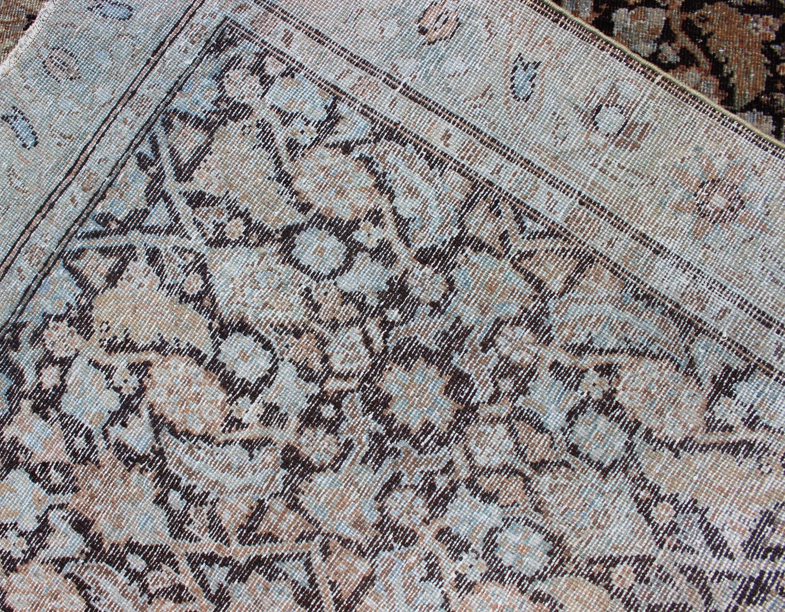 Early 20th Century Multi Color Antique Persian Tabriz Runner with Herati Design in Black Background