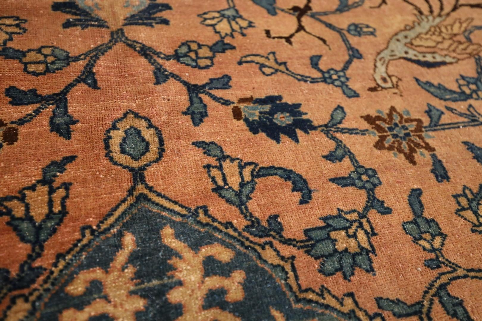 Persian Tabriz Antique Rug, Salmon Blue - 10'10