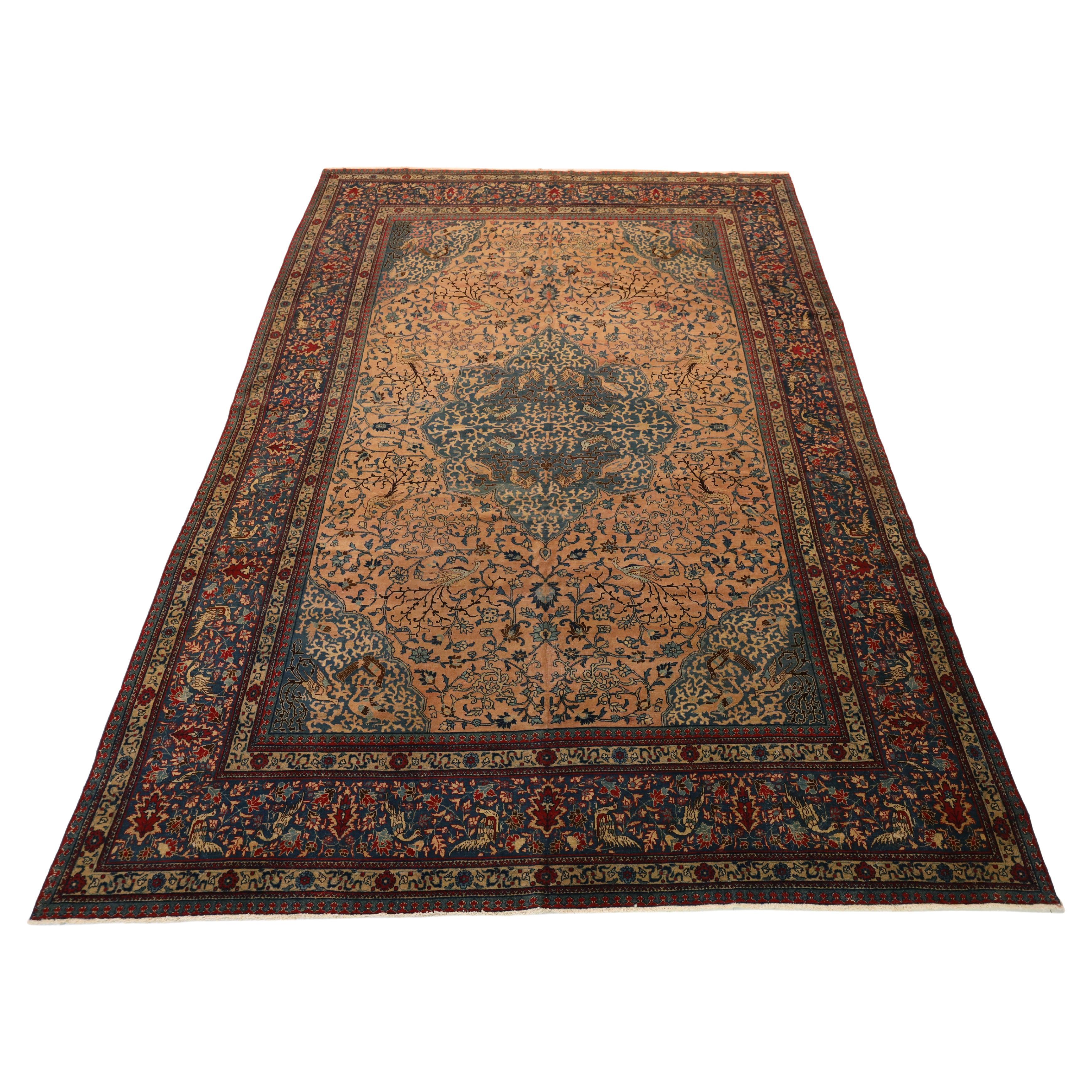 Tabriz Antique Rug, Salmon Blue - 10'10" x 16'2"