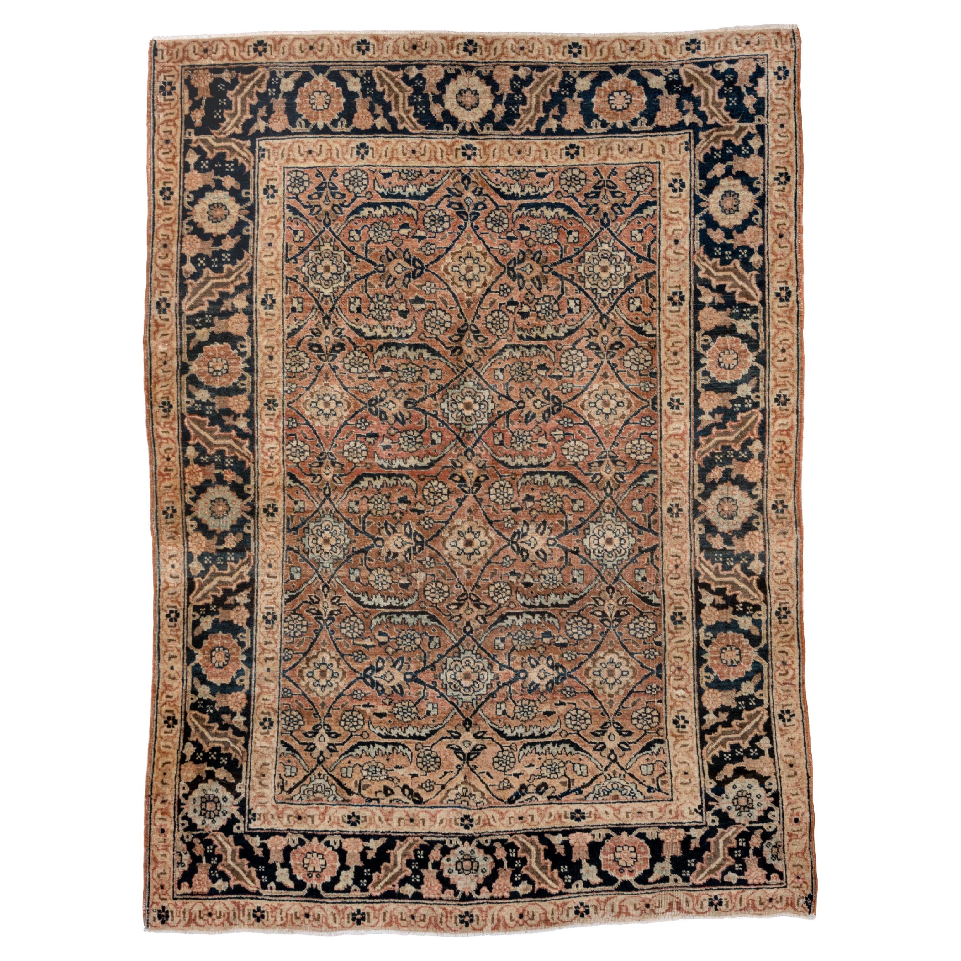 Tabriz City Rug with Allover Orange Gold Field  For Sale