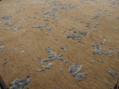 Tabriz Erased Modern Design Persian Rug Hand Knotted Wool and Silk Tan Blue