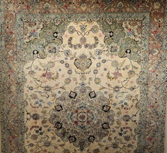 Vintage Persian Tabriz Room Size Rug in a Floral Pattern in Ivory, Taupe, Sage