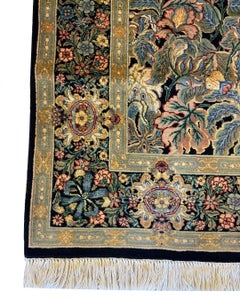 Tabriz Garden Carpet in Blue, Pink, Green, Red, and Black Wool, 4' x 6'