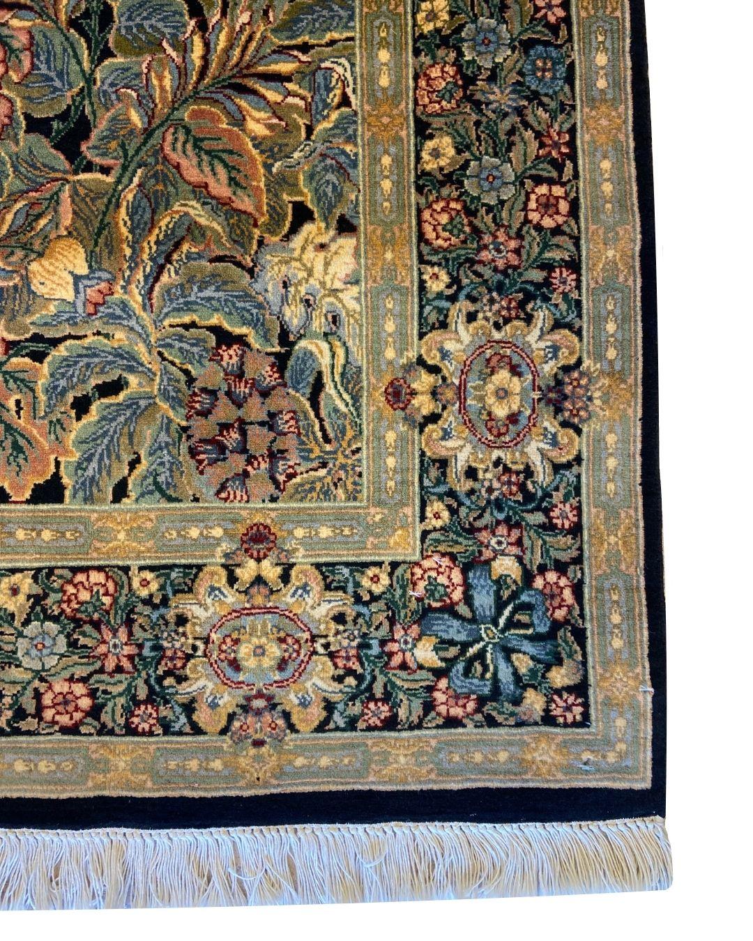 Pakistani Tabriz Garden Persian Carpet in Blue, Pink, Green, Red, and Black Wool, 4' x 6' For Sale