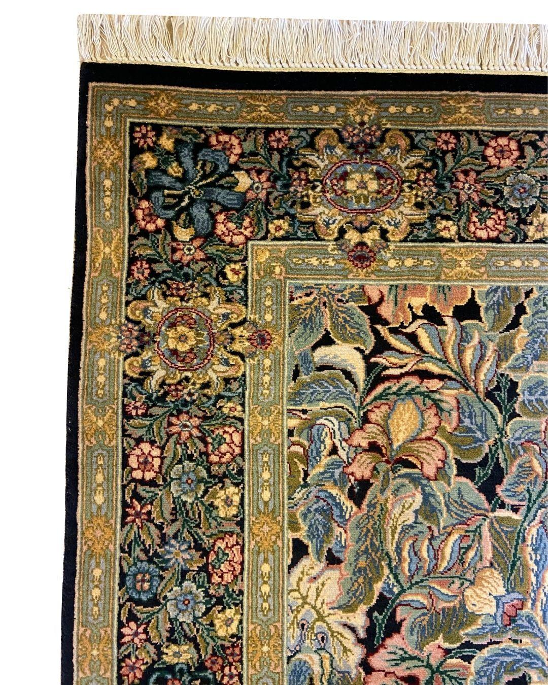 Vegetable Dyed Tabriz Garden Persian Carpet in Blue, Pink, Green, Red, and Black Wool, 4' x 6' For Sale