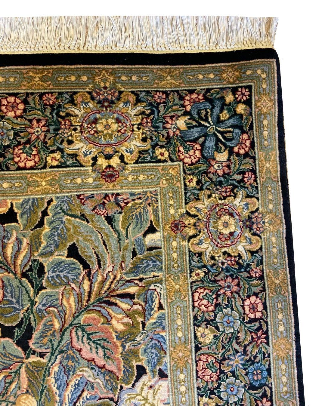 Tabriz Garden Persian Carpet in Blue, Pink, Green, Red, and Black Wool, 4' x 6' In New Condition For Sale In New York, NY