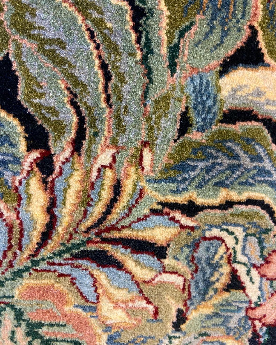 Contemporary Tabriz Garden Persian Carpet in Blue, Pink, Green, Red, and Black Wool, 4' x 6' For Sale