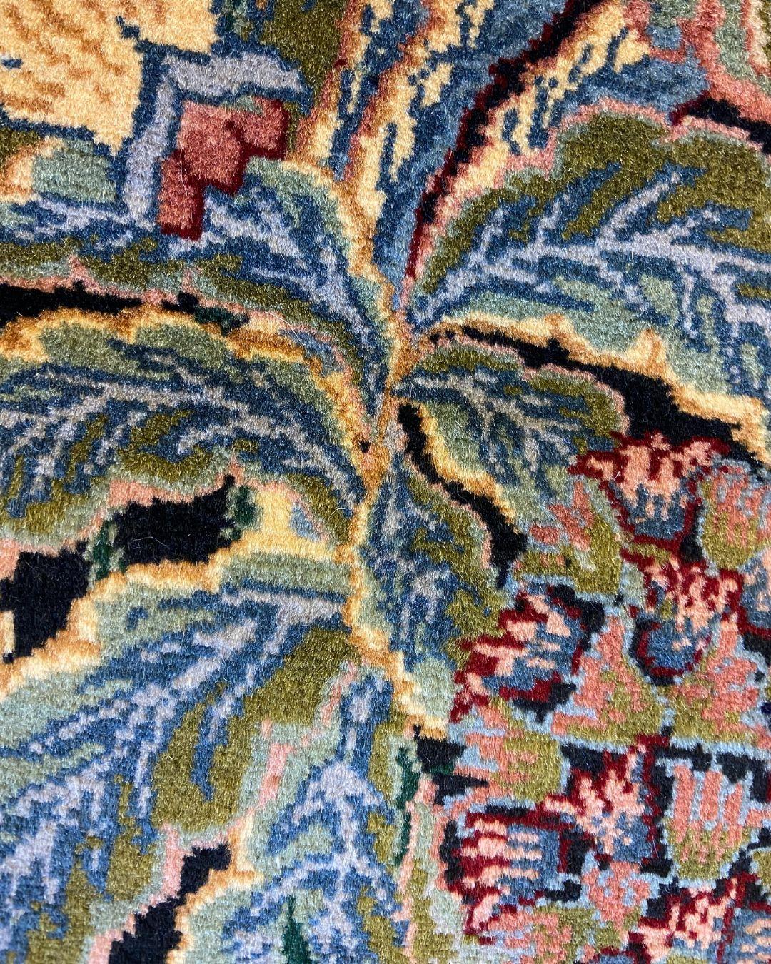 Tabriz Garden Persian Carpet in Blue, Pink, Green, Red, and Black Wool, 4' x 6' For Sale 1