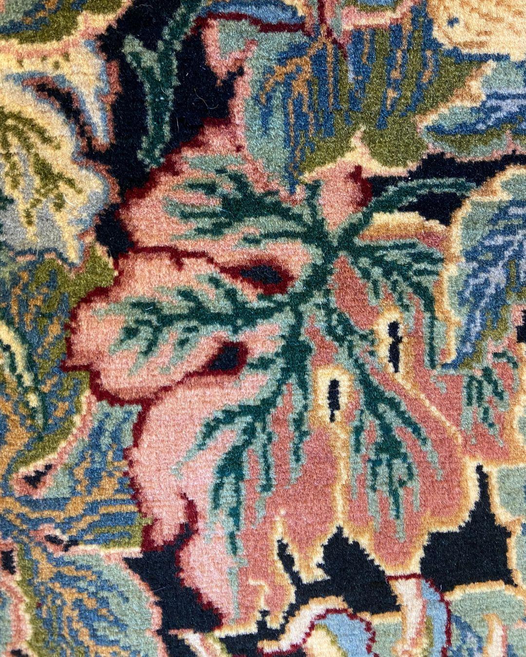 Tabriz Garden Persian Carpet in Blue, Pink, Green, Red, and Black Wool, 4' x 6' For Sale 2