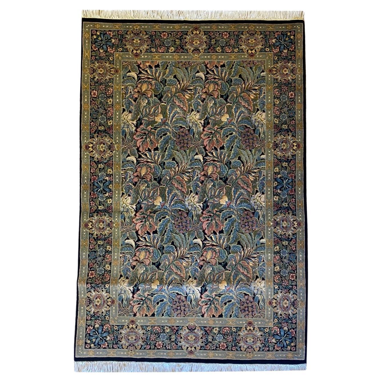 Tabriz Garden Persian Carpet in Blue, Pink, Green, Red, and Black Wool, 4' x 6' For Sale