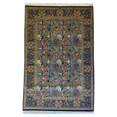 Tabriz Garden Persian Carpet in Blue, Pink, Green, Red, and Black Wool, 4' x 6'