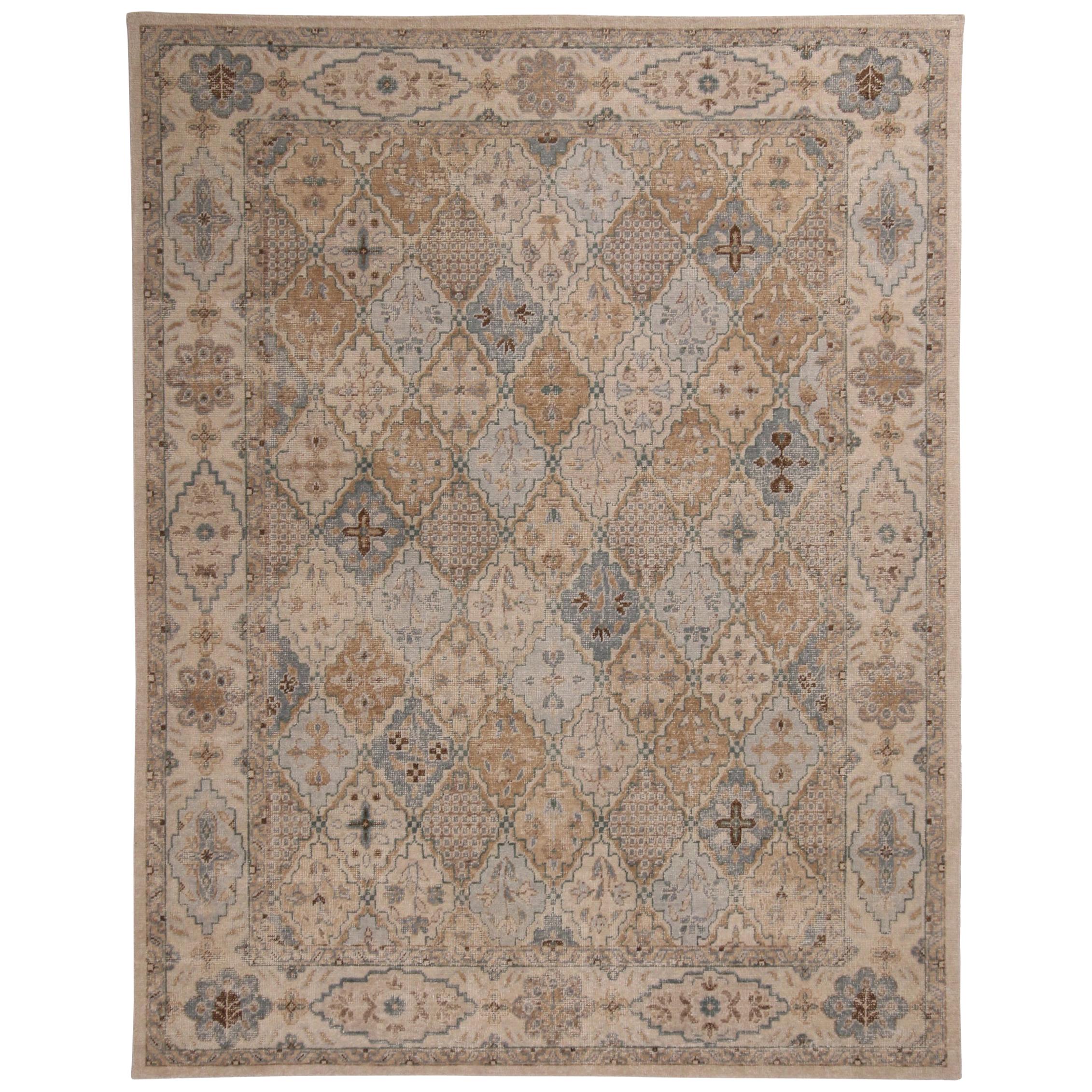 Tabriz Inspired White Blue and Gold Wool Rug from the Rug & Kilim's Homage