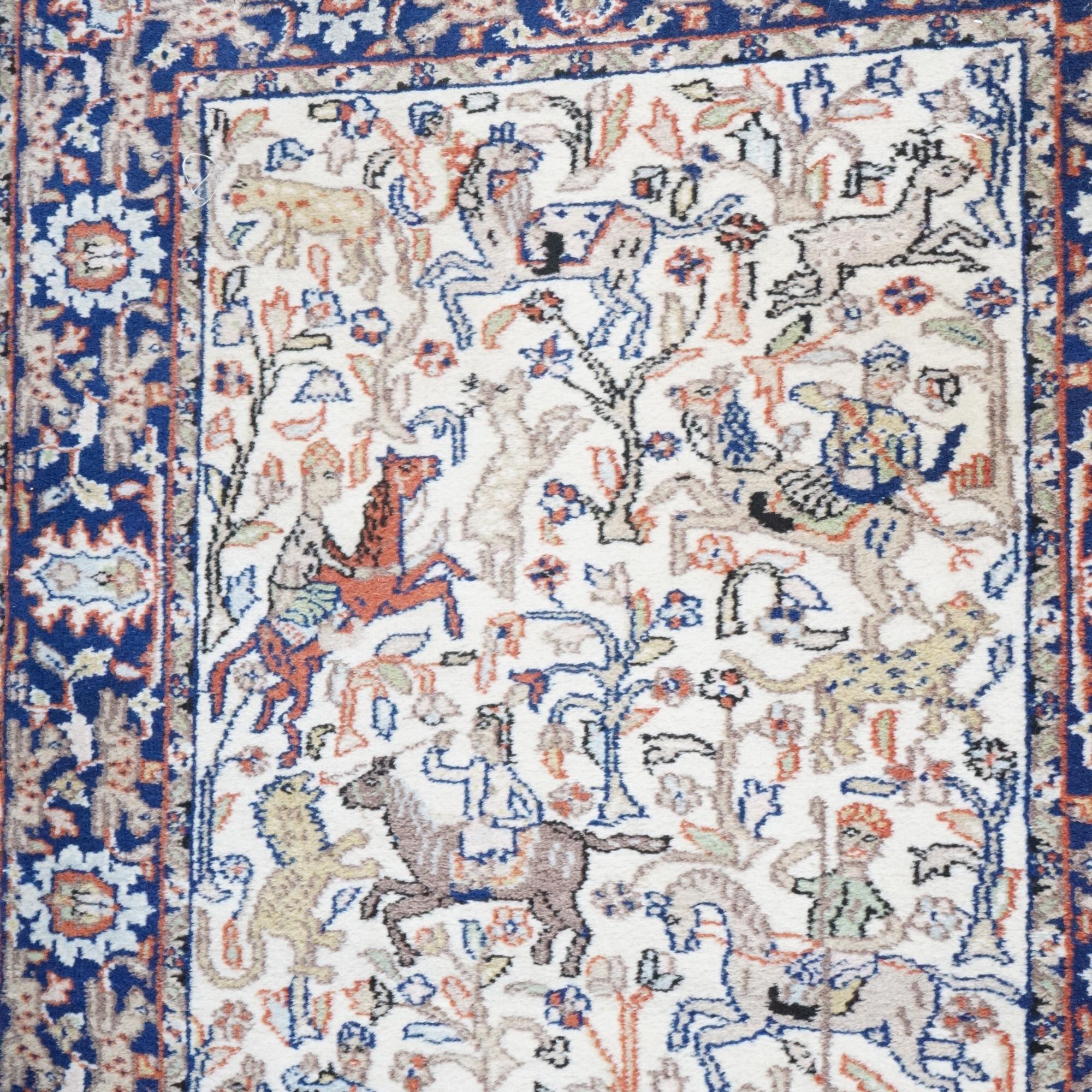 Orientalischer Jagdteppich aus Wolle mit Figuren und Tieren aus Täbris, 20. Jahrhundert im Angebot 11