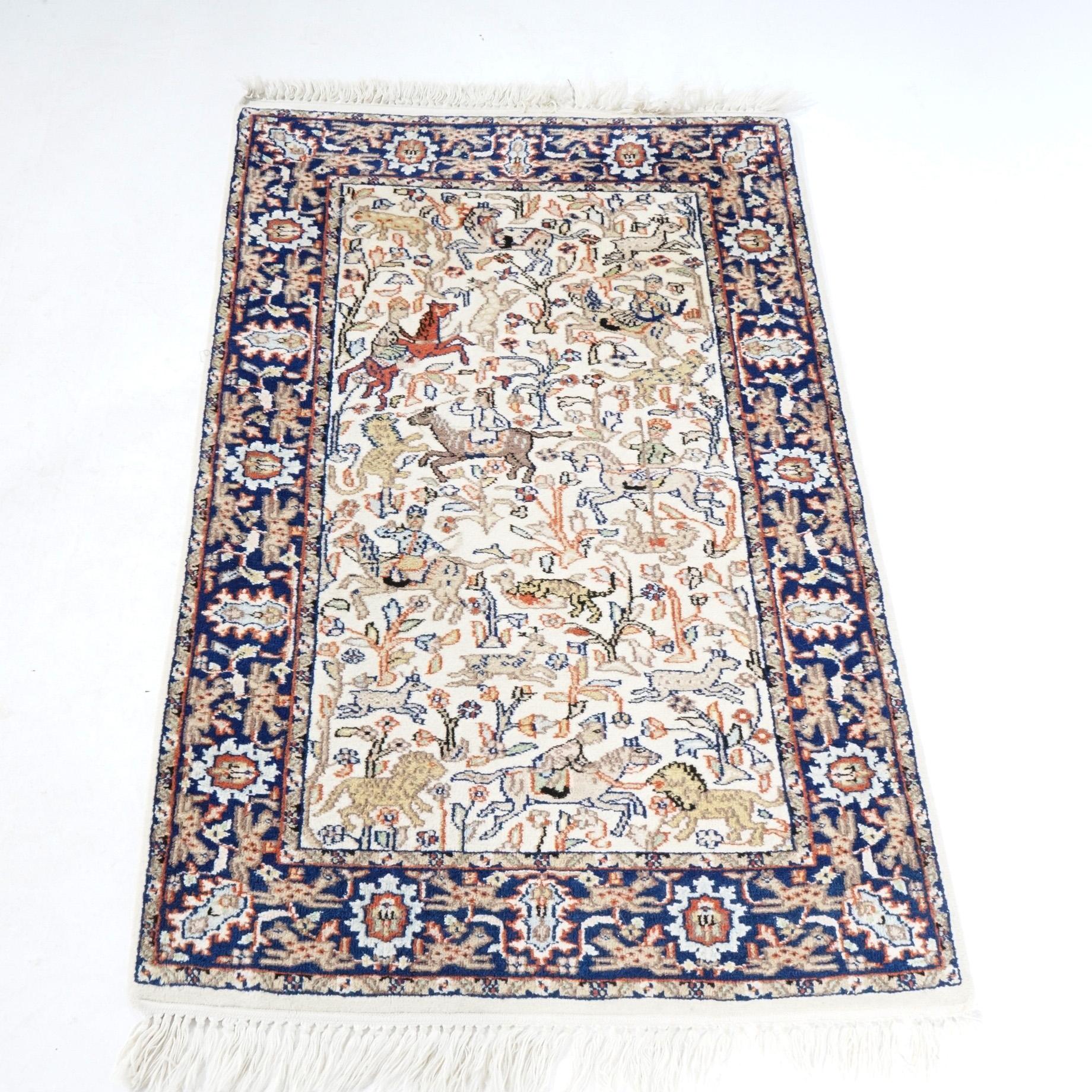 Orientalischer Jagdteppich aus Wolle mit Figuren und Tieren aus Täbris, 20. Jahrhundert im Angebot 2