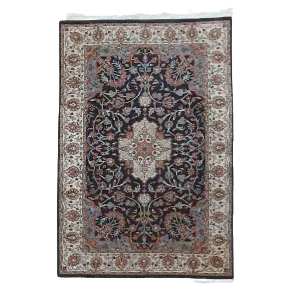 Tabriz Oriental Wool Rug, Blue & White, 20th C