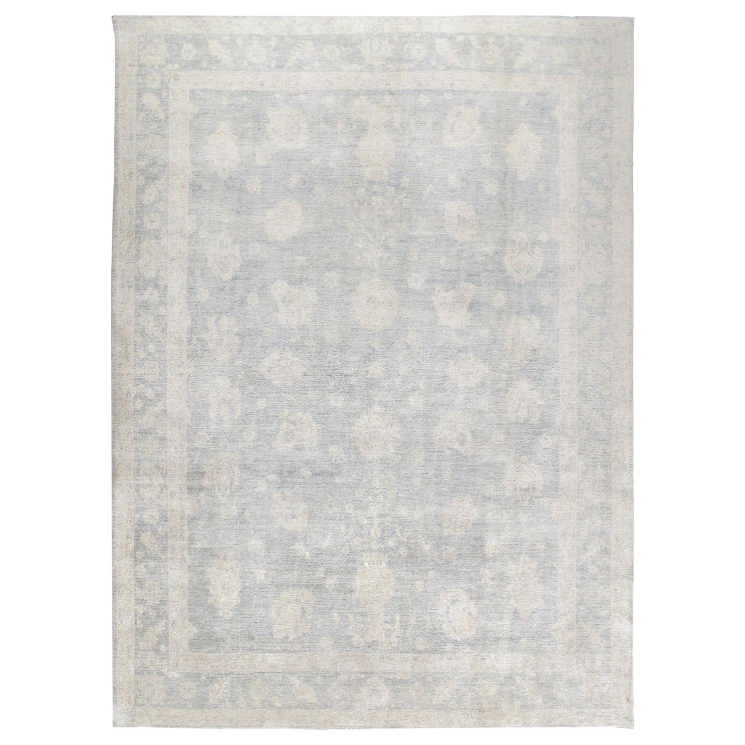 Tabriz Patrina Hand Knotted Subtle Floral Pattern Rug in Ivory and Grey Colors For Sale