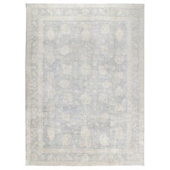 Tabriz Patrina Hand Knotted Subtle Floral Pattern Rug in Ivory and Grey Colors