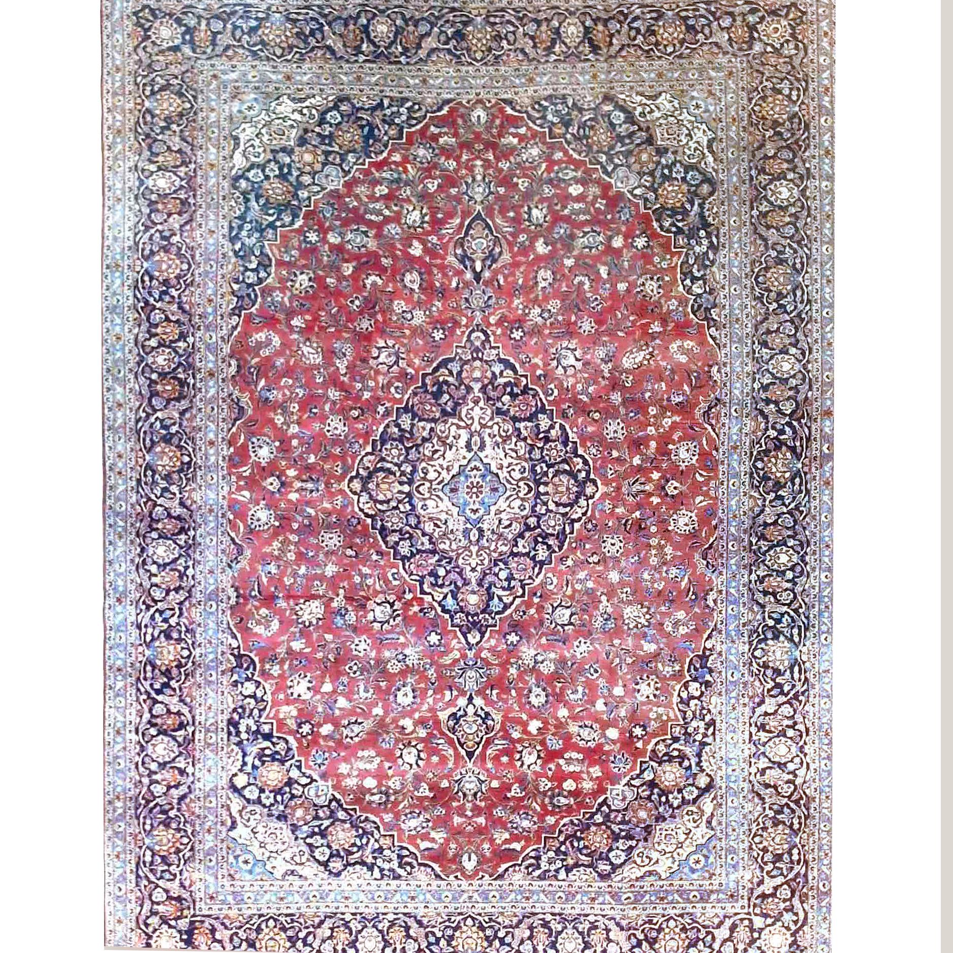 A Tabriz oriental room size rug offers wool construction with central medallion and foliate elements throughout, c1950

Measures - 175